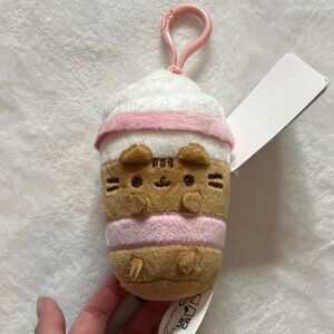 Pusheen Plush Cat cup Keychain with Pink and Tan